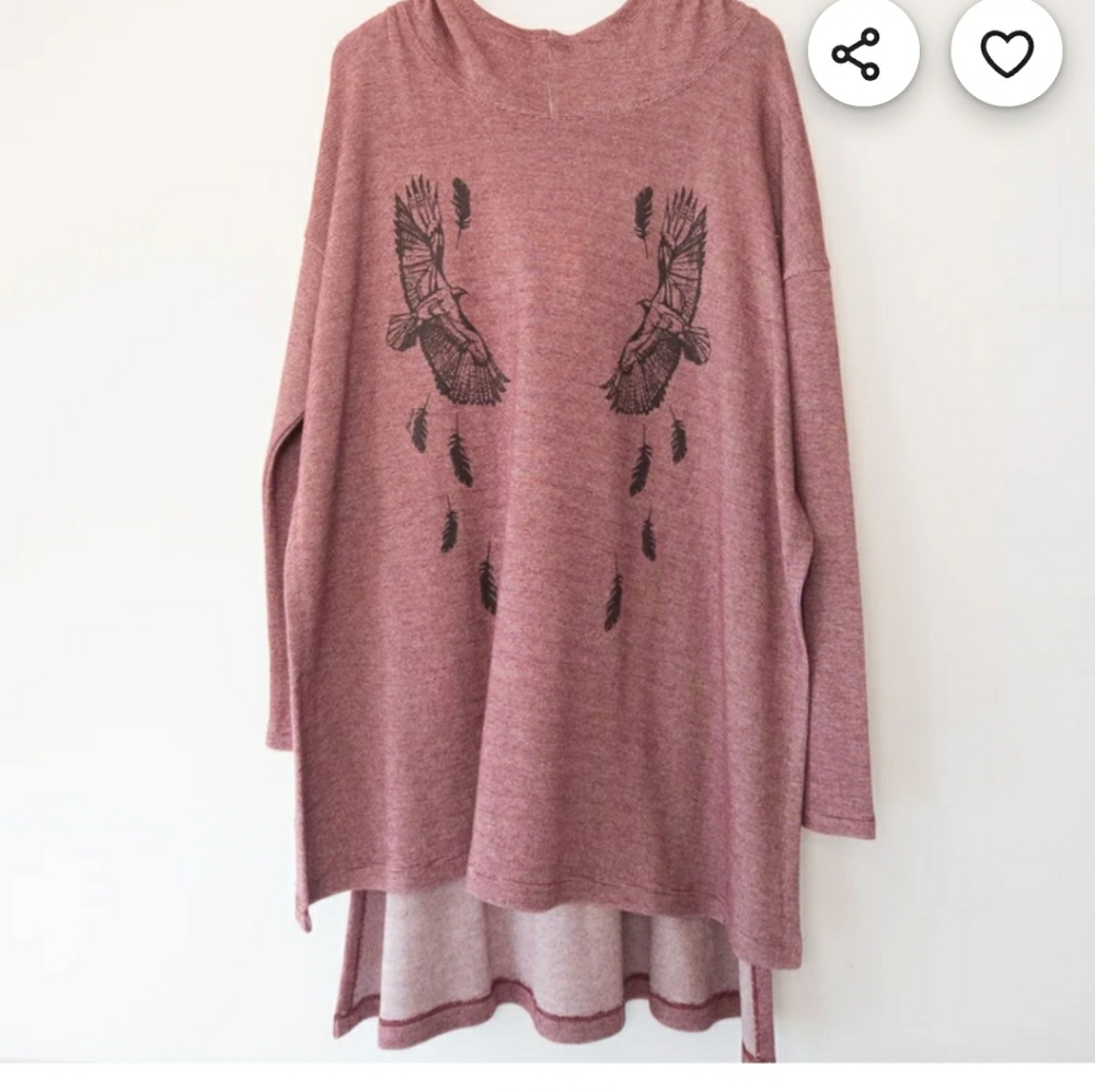 Women's Piña Printed With Eagles And Feathers Hoodie Hippy Poncho Size S